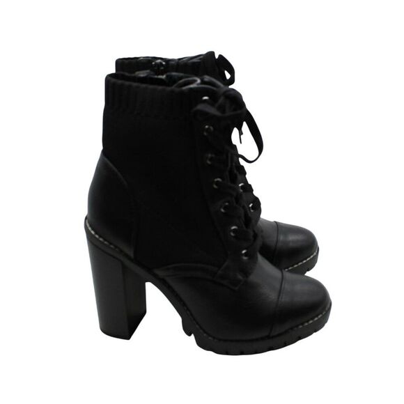 BCBGENERATION Womens Black Stretch Cushioned Lug Sole Lace Pilas Cap Booties - Picture 5 of 9